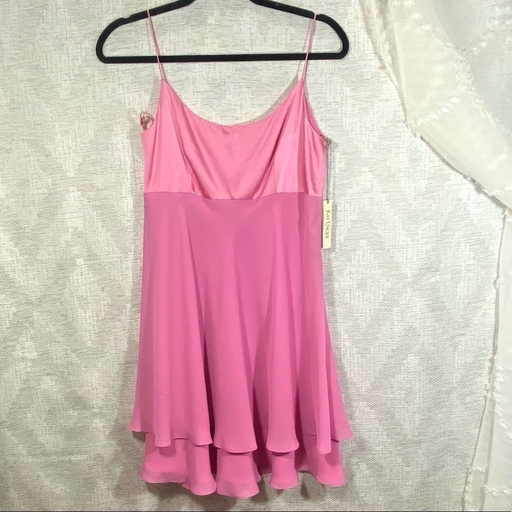 NWT Kay Unger Evening pink tiered silk strappy short dress size 6